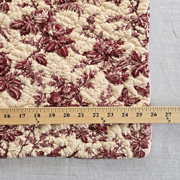 Bloomingdales Pillow Sham Red Cream Cotton Floral Toile Quilted Country Cottage - Picture 11 of 12